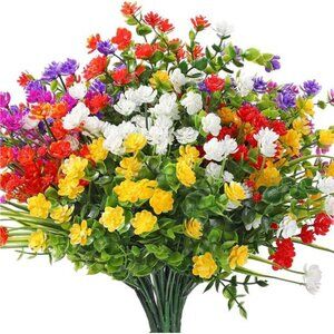 Artificial Flowers Outdoor UV Resistant Faux Plants Shrubs for Home Decor Set